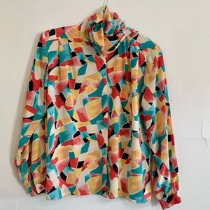 Vintage Scarf Neck Multicolored Blouse 🍡 Size 10